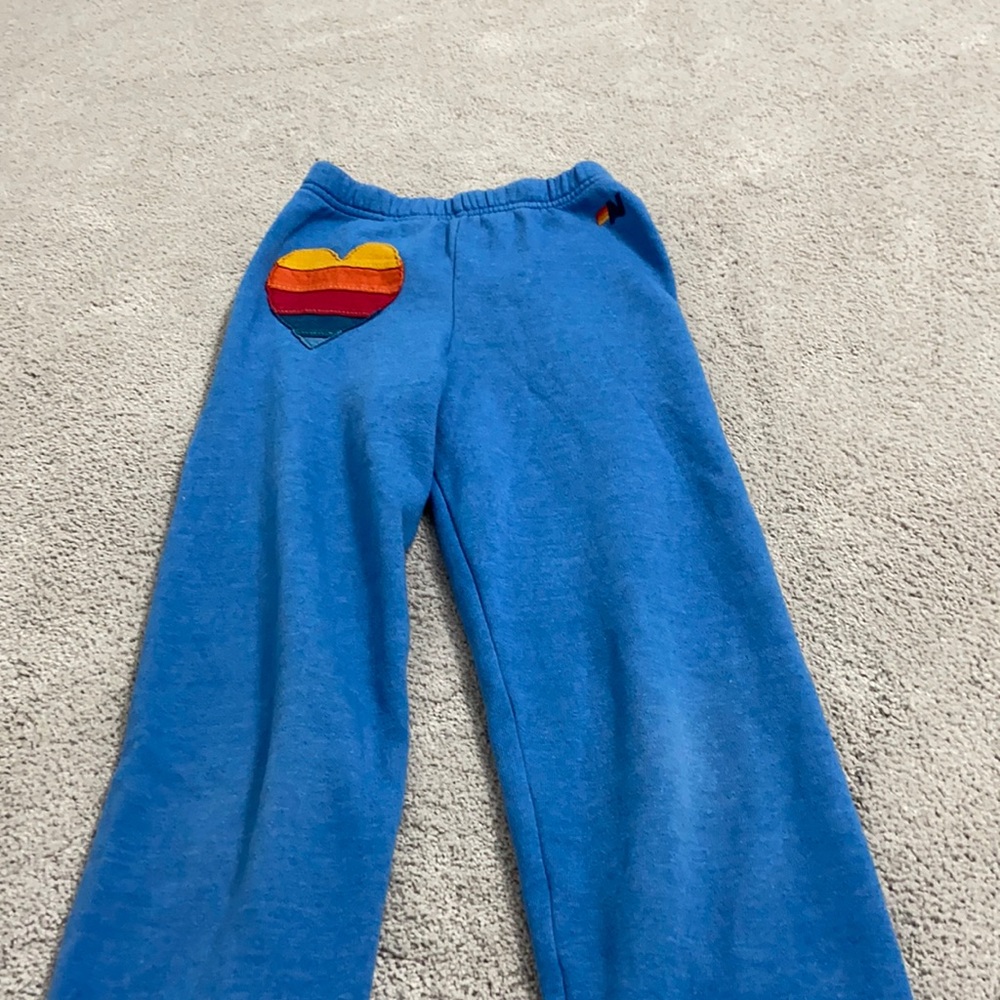 Aviator Nation Blue Sweatpants with Rainbow Heart